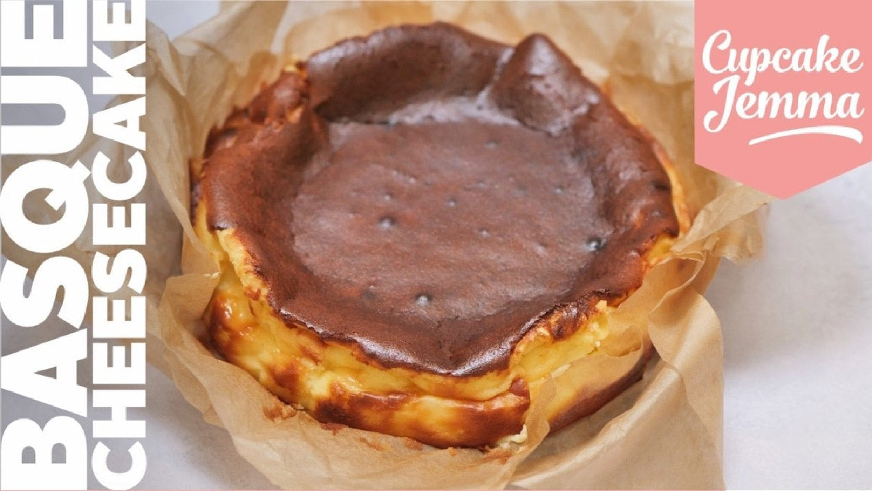 Burnt Basque Cheesecake with caramelized top and creamy texture featured in downloadable recipe by Cupcake Jemma