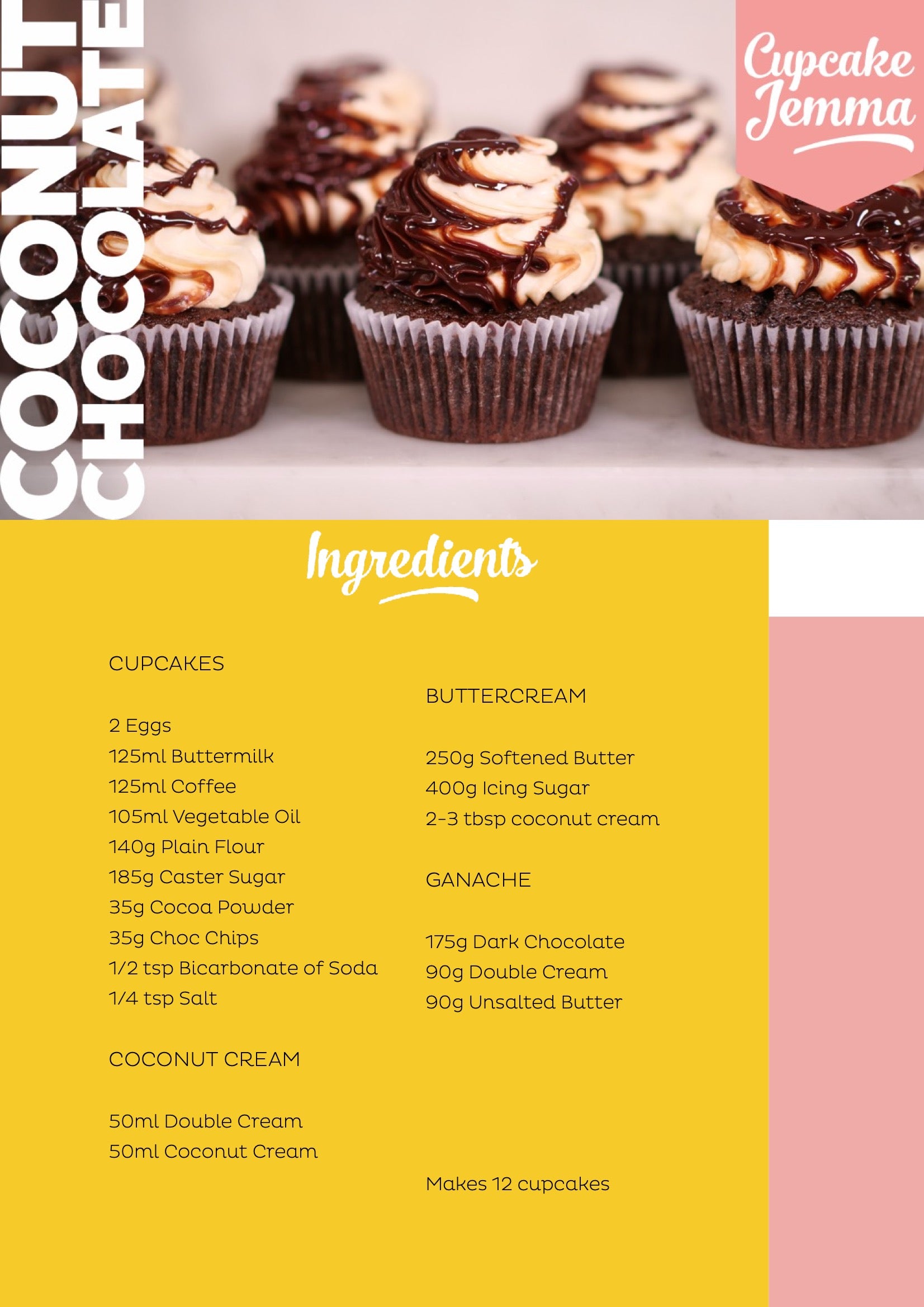 Chocolate Coconut Cupcakes downloadable recipe - Cupcake Jemma