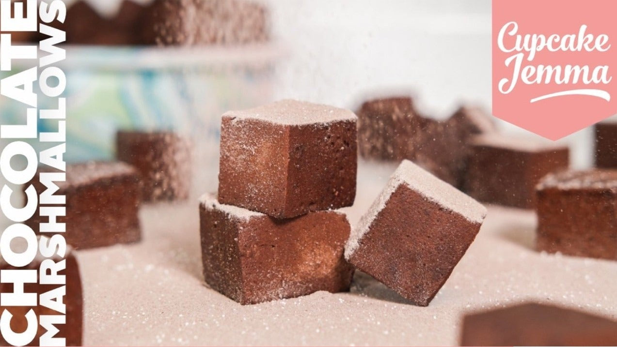 Chocolate Marshmallows downloadable recipe by Cupcake Jemma with ingredients for baking rich chocolate marshmallows.