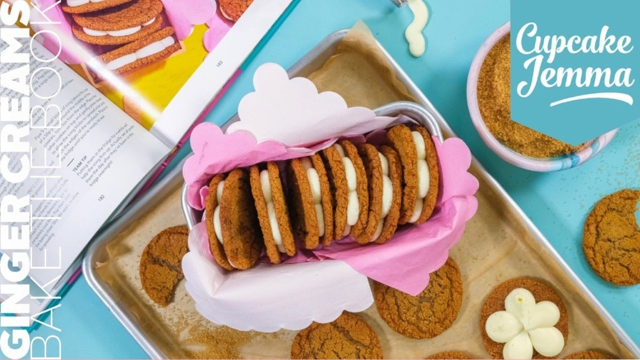 Ginger Creams downloadable recipe with golden ginger cookies and creamy filling by Cupcake Jemma for baking enthusiasts