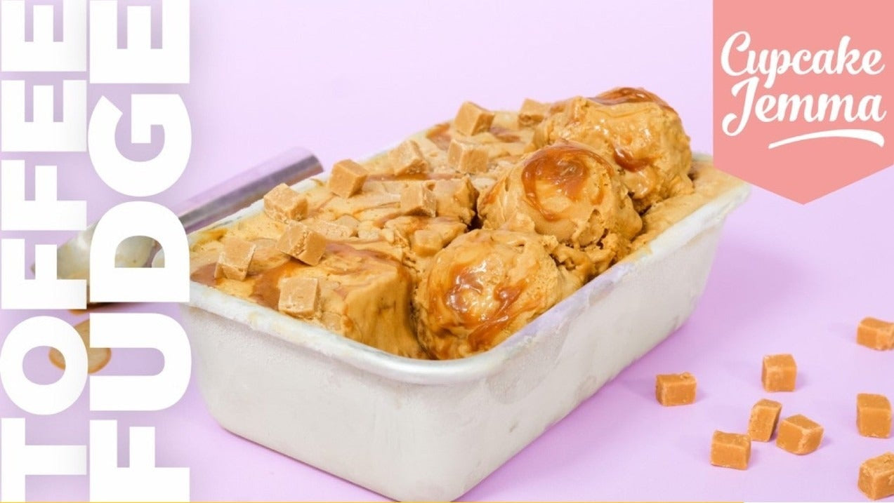 Toffee Fudge Ice Cream downloadable recipe with salted caramel custard and sour cream caramel by Cupcake Jemma