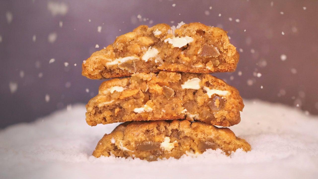 Christmas New York Cookies with Ginger & Caramelised White Chocolate