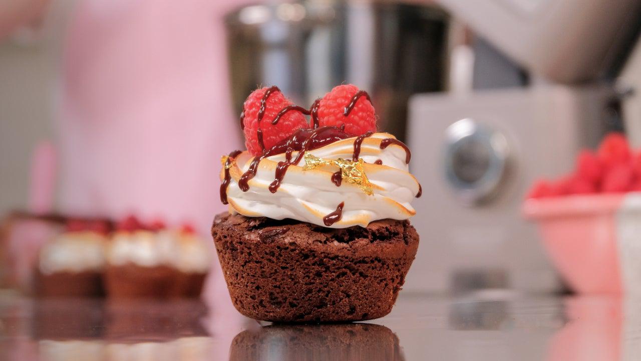 Raspberry Brownie Cups with Toasted Meringue Icing Recipe