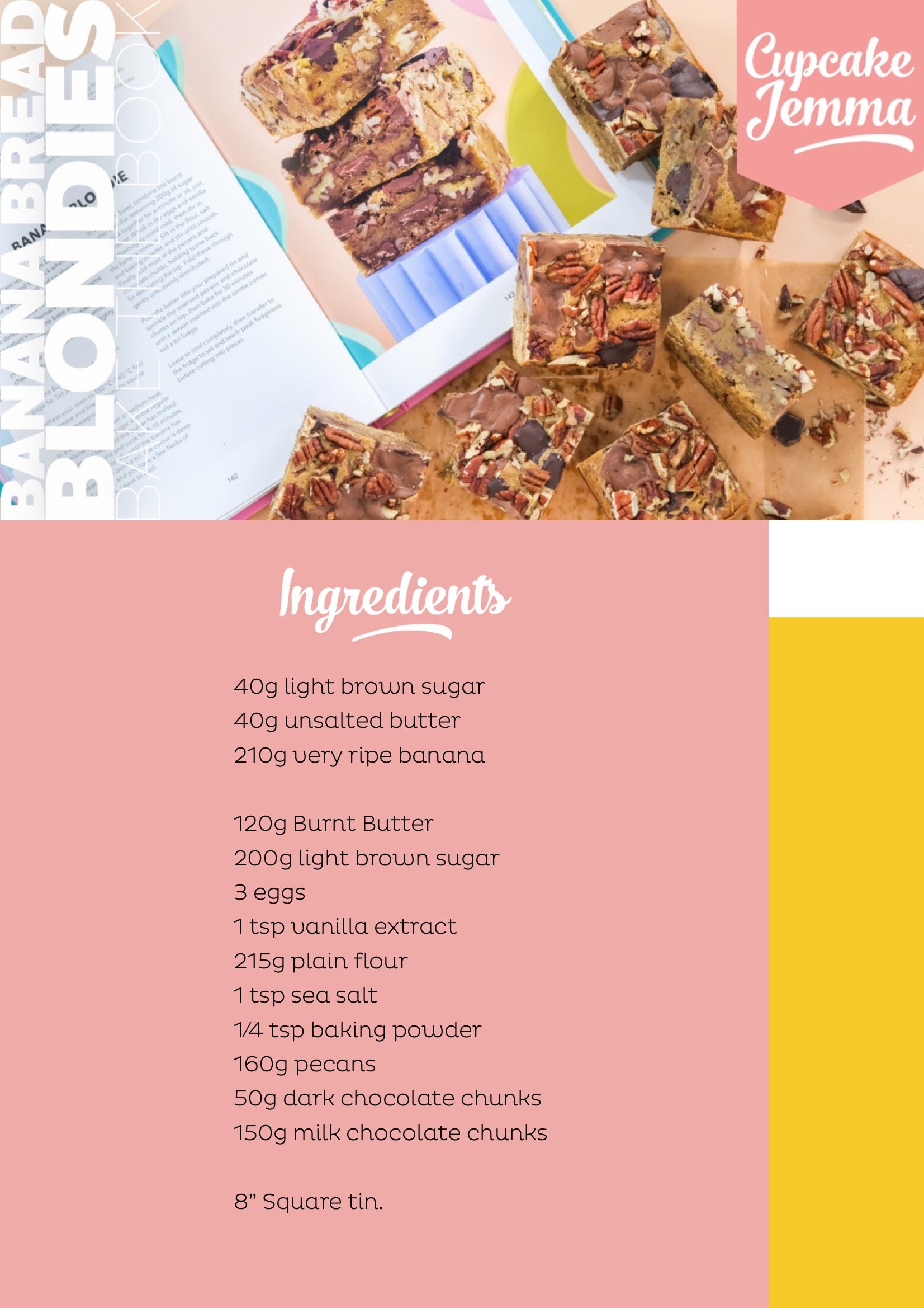 Banana Bread Blondie downloadable recipe - Cupcake Jemma