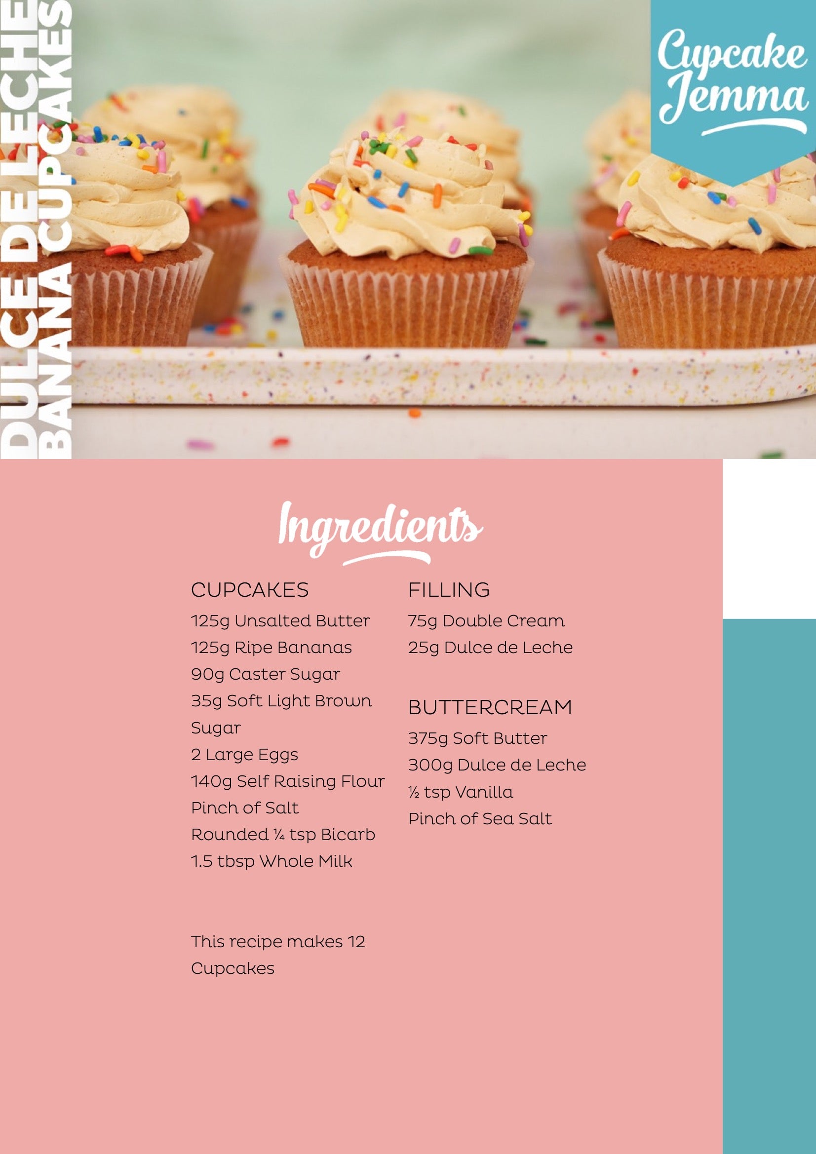 Banana Dulce de Leche Cupcakes downloadable recipe - Cupcake Jemma