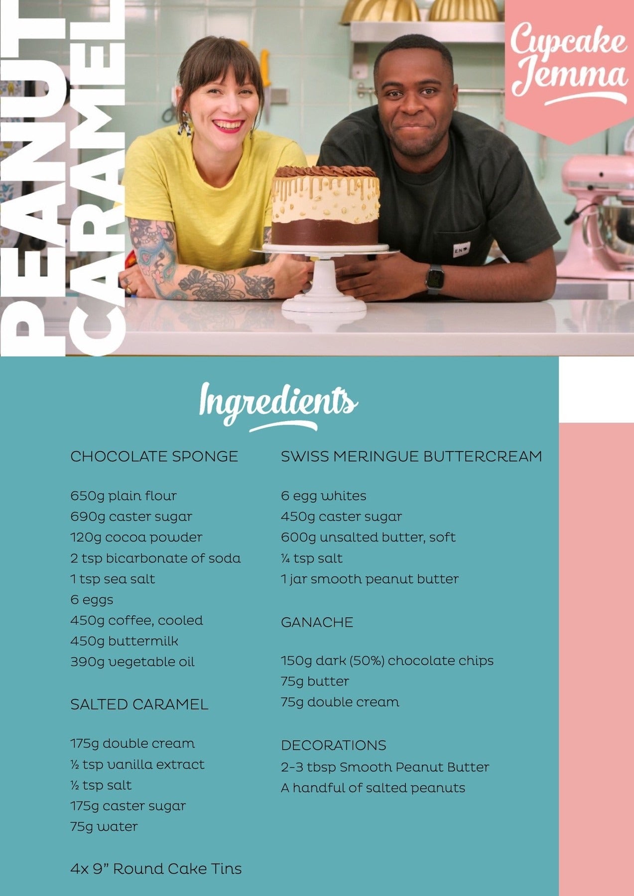 Cupcake Jemma with a chocolate peanut butter caramel cake for the downloadable recipe and baking ingredients list.