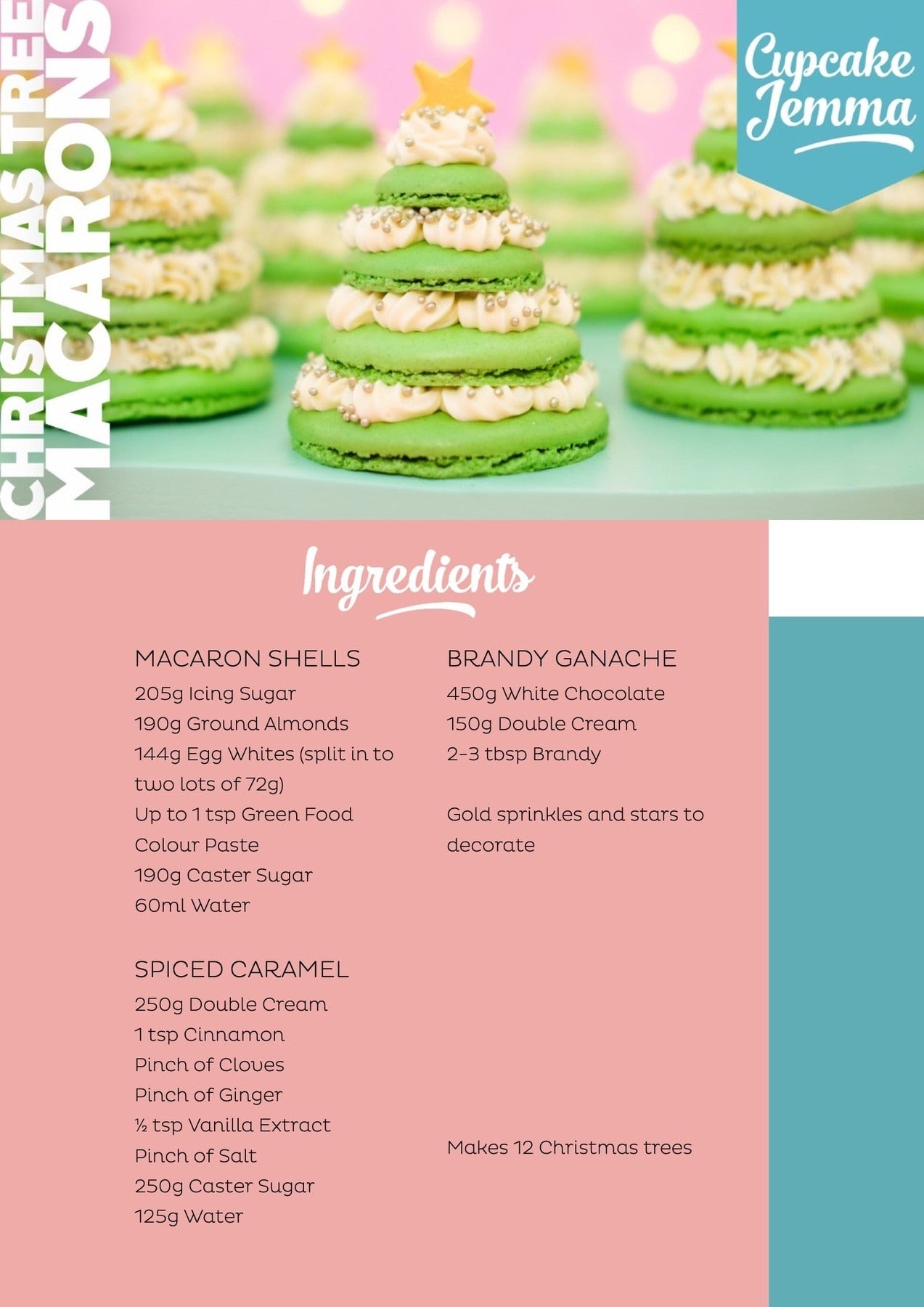 Green Christmas tree macarons stacked with buttercream and topped with a star from Cupcake Jemma recipe guide