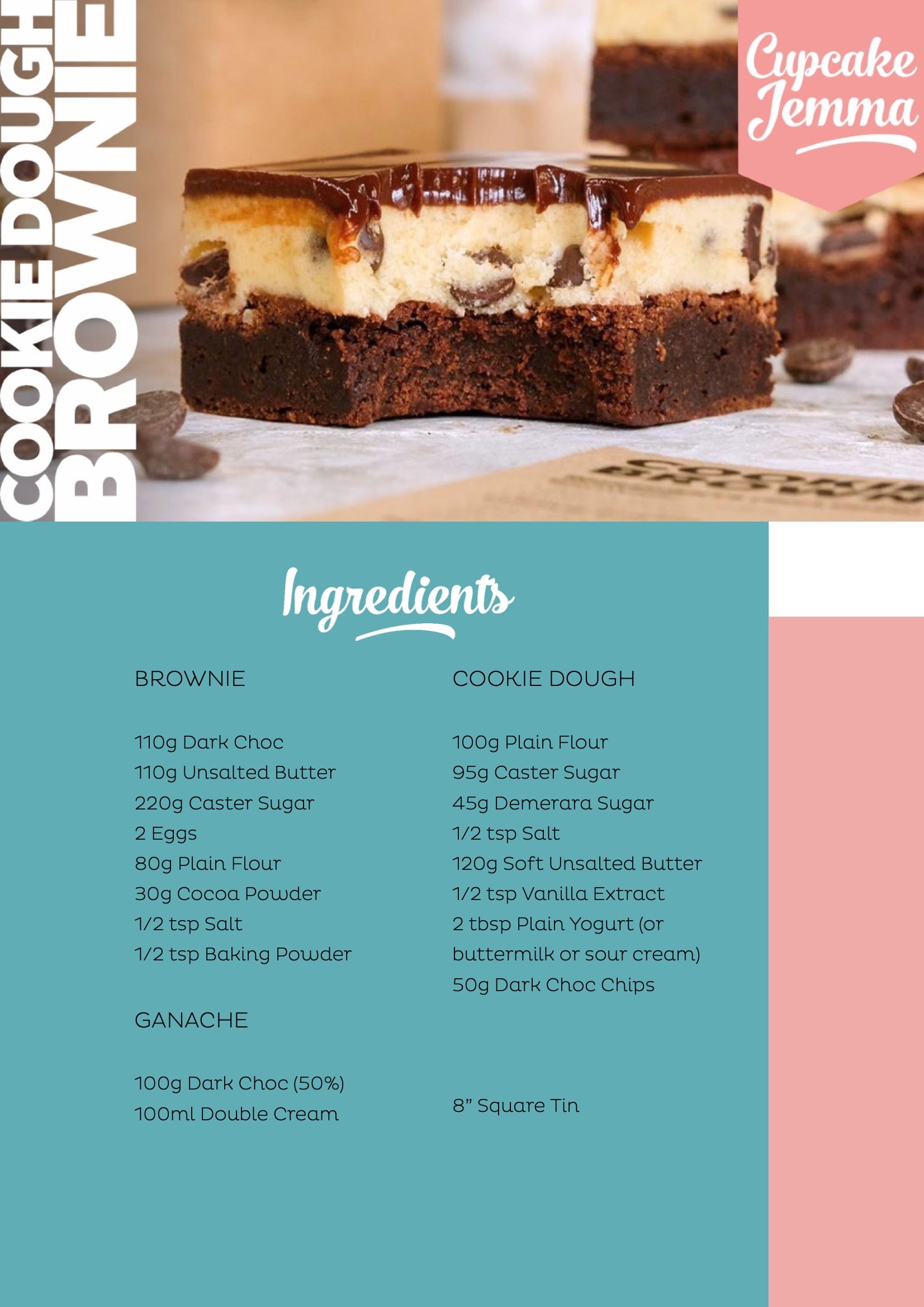Cookie Dough Brownies downloadable recipe - Cupcake Jemma