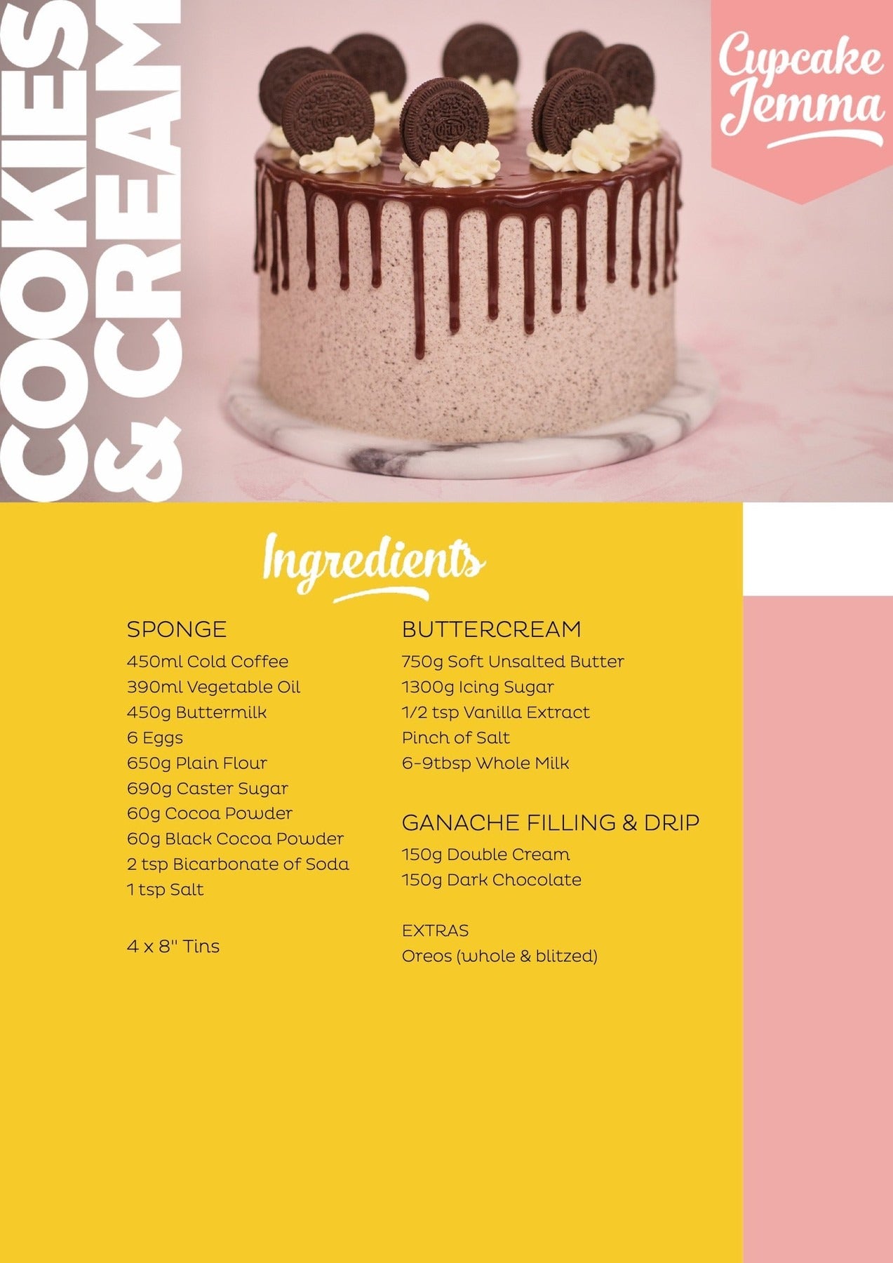 Cookies and Cream Cake with chocolate ganache drip topped with Oreos from Cupcake Jemma recipe for baking lovers