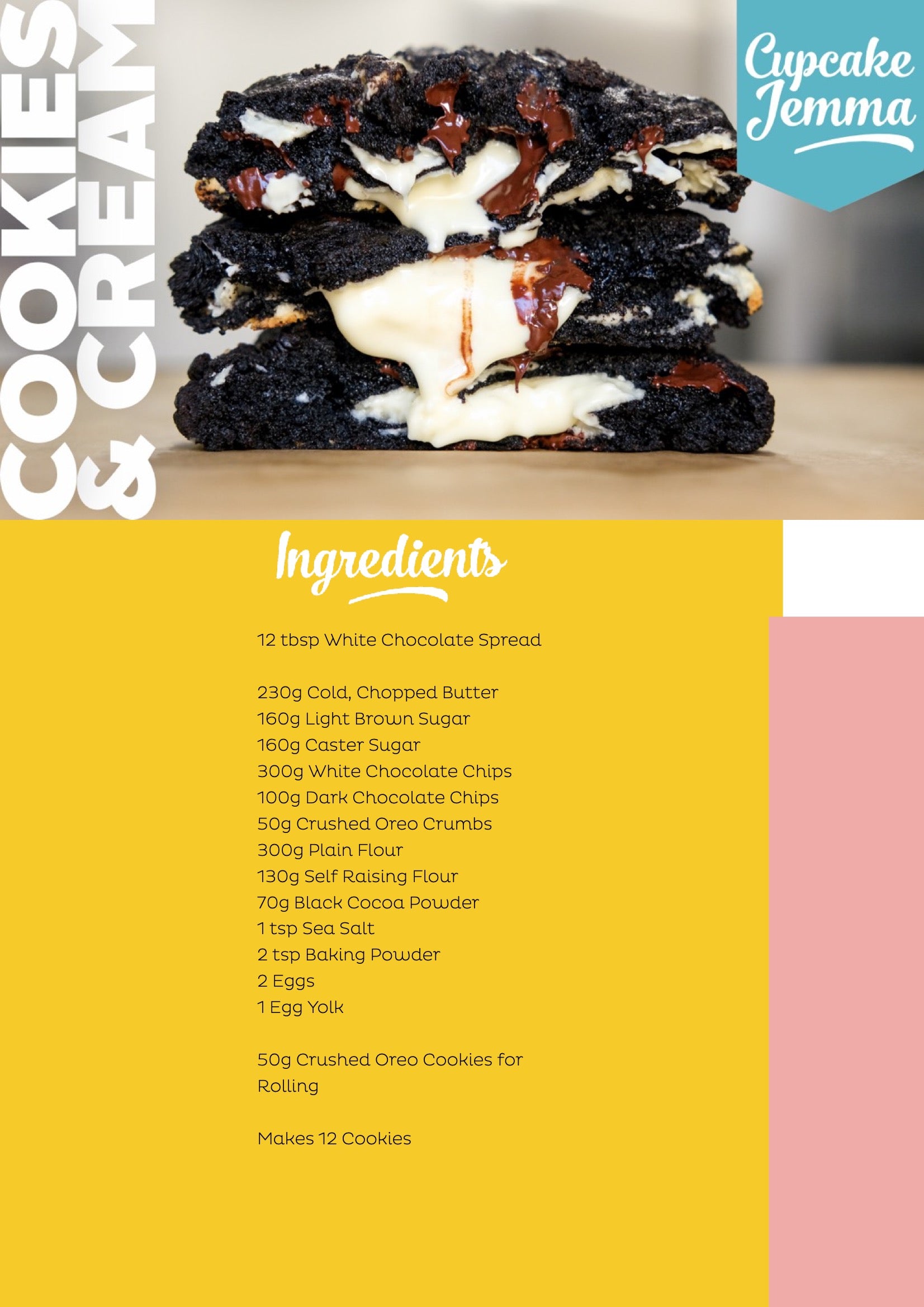 Cookies & Cream NY Cookies downloadable recipe - Cupcake Jemma