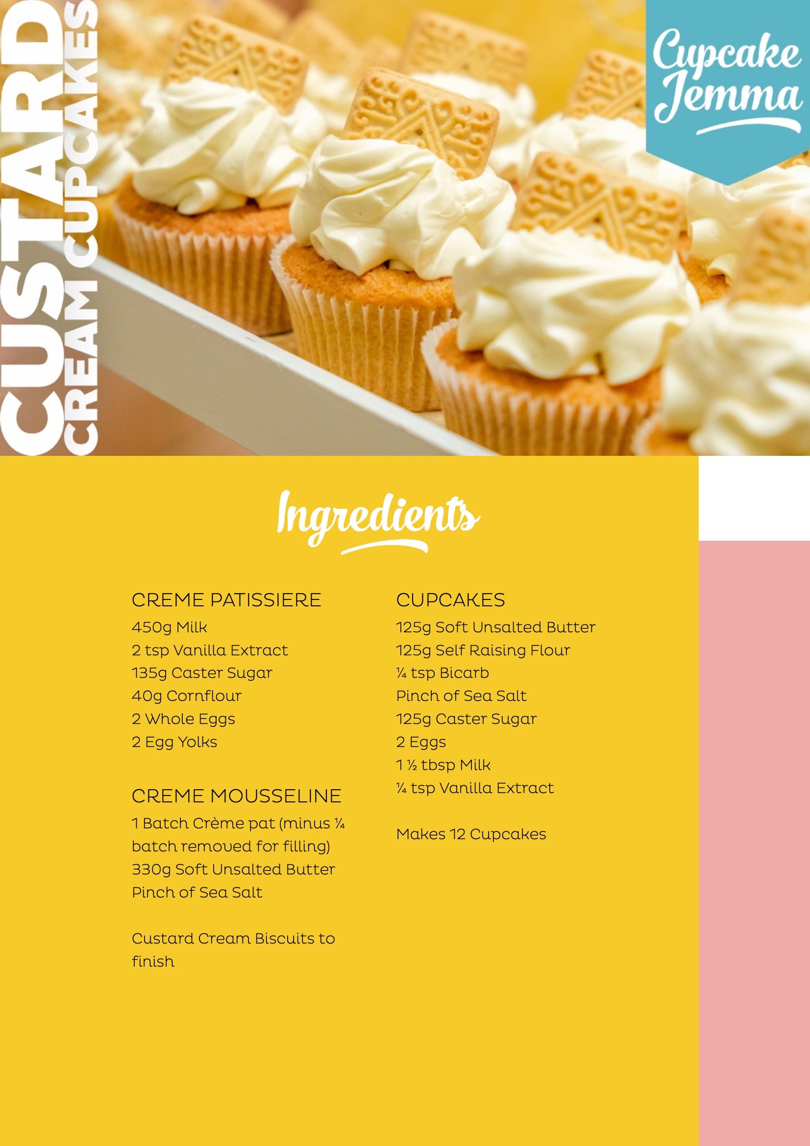 Custard Cream Cupcakes downloadable recipe - Cupcake Jemma