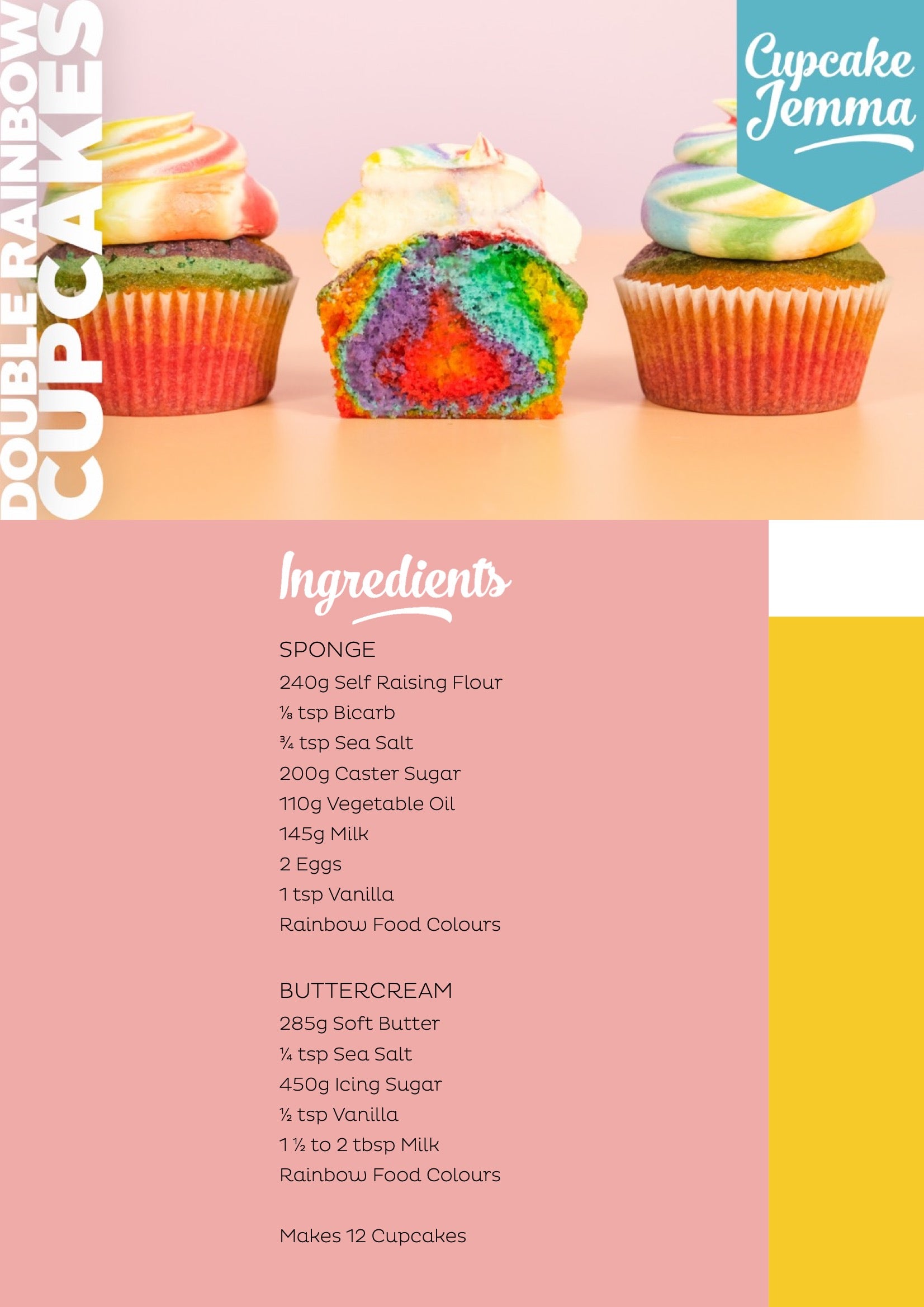 Double Rainbow Cupcakes downloadable recipe - Cupcake Jemma