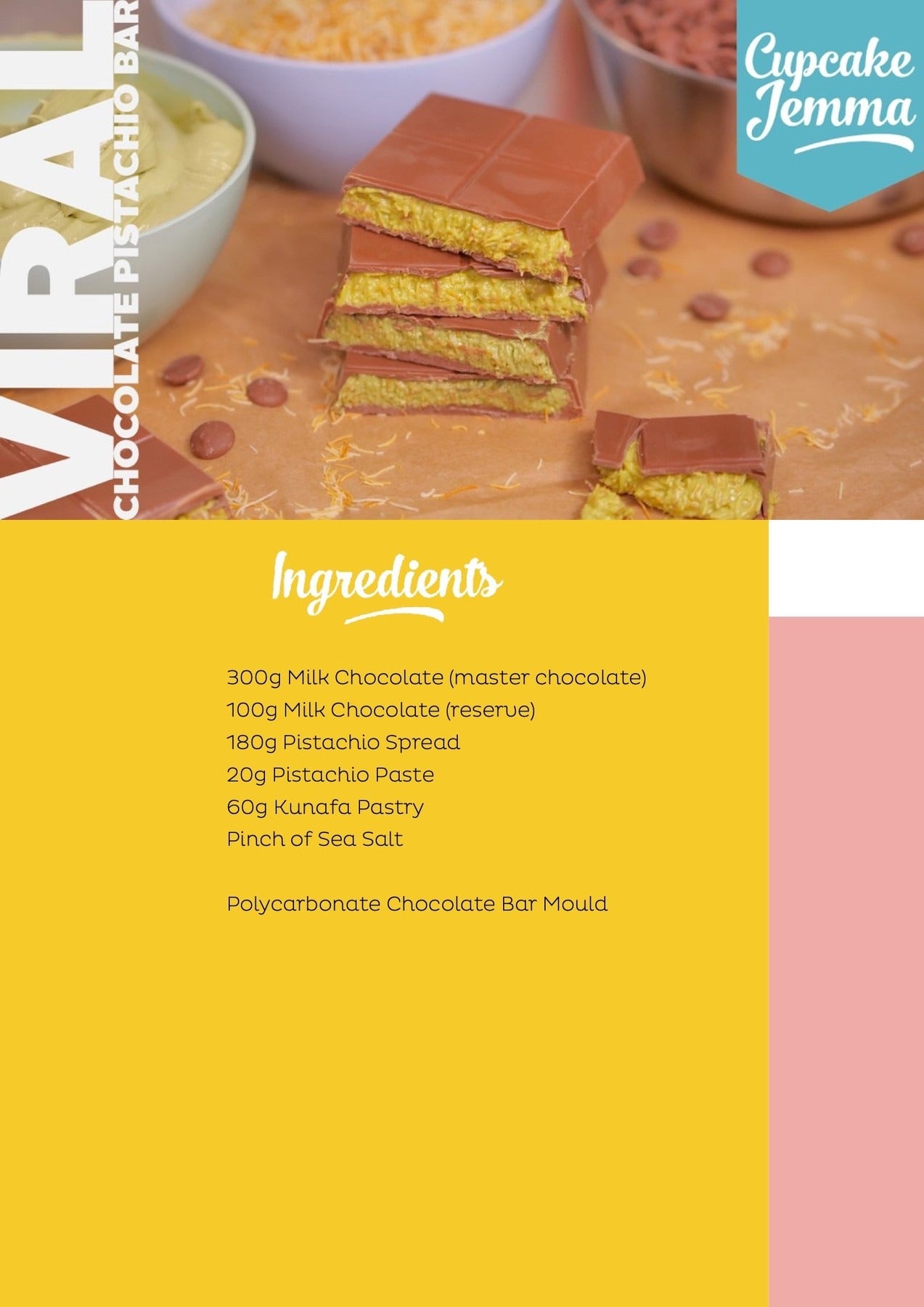 Stacked milk chocolate bars filled with pistachio and kunafa pastry from Dubai Pistachio Bar recipe by Cupcake Jemma