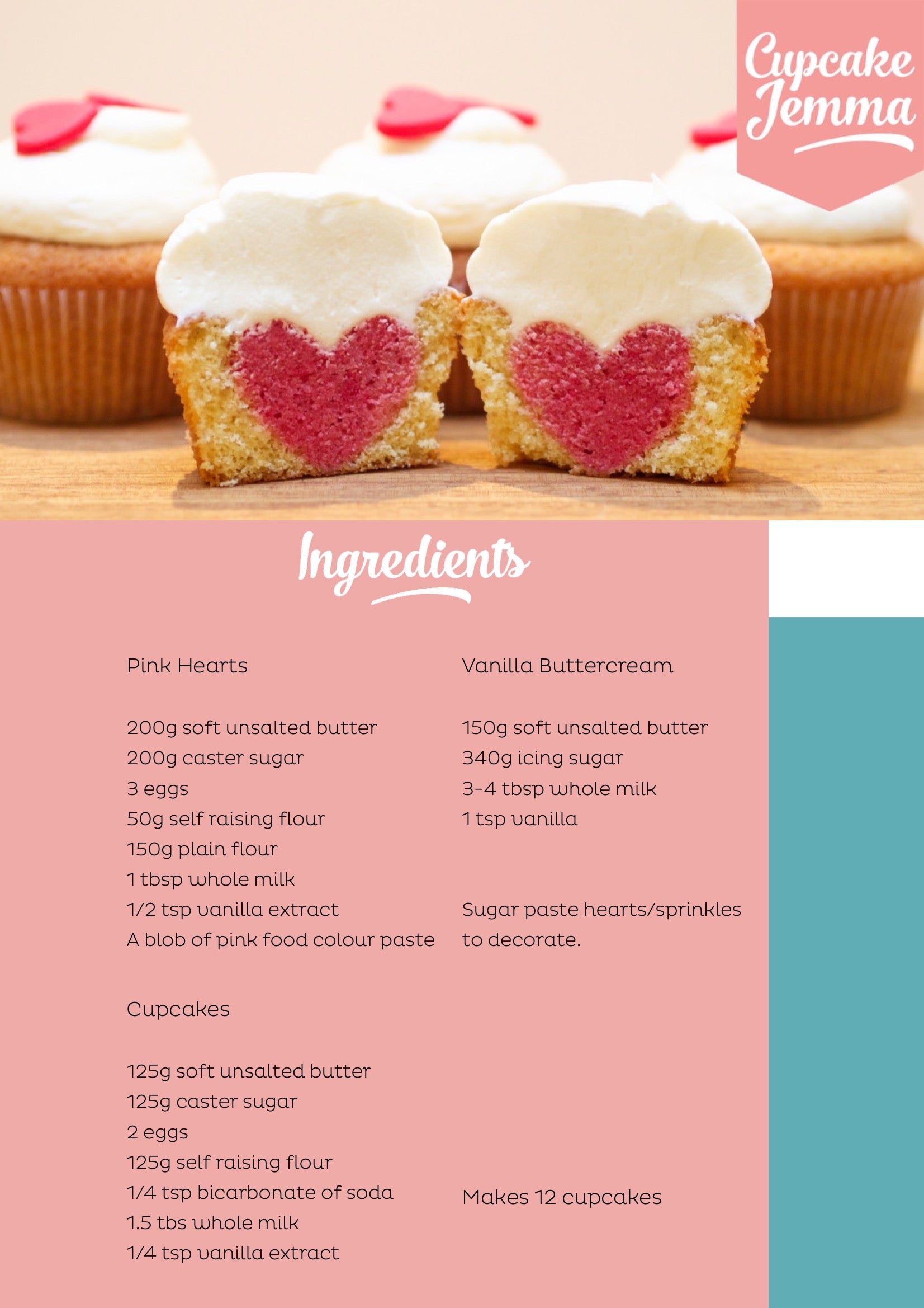 Heart Cupcakes downloadable recipe - Cupcake Jemma
