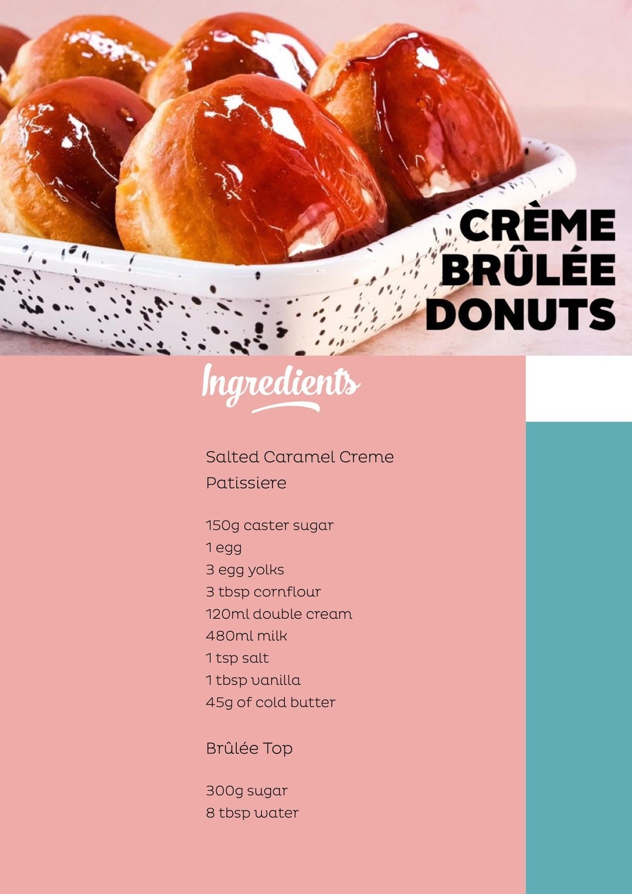 Jemma's Salted Caramel Brulee Donuts with glossy caramelized tops in a speckled white tray for baking recipe download.