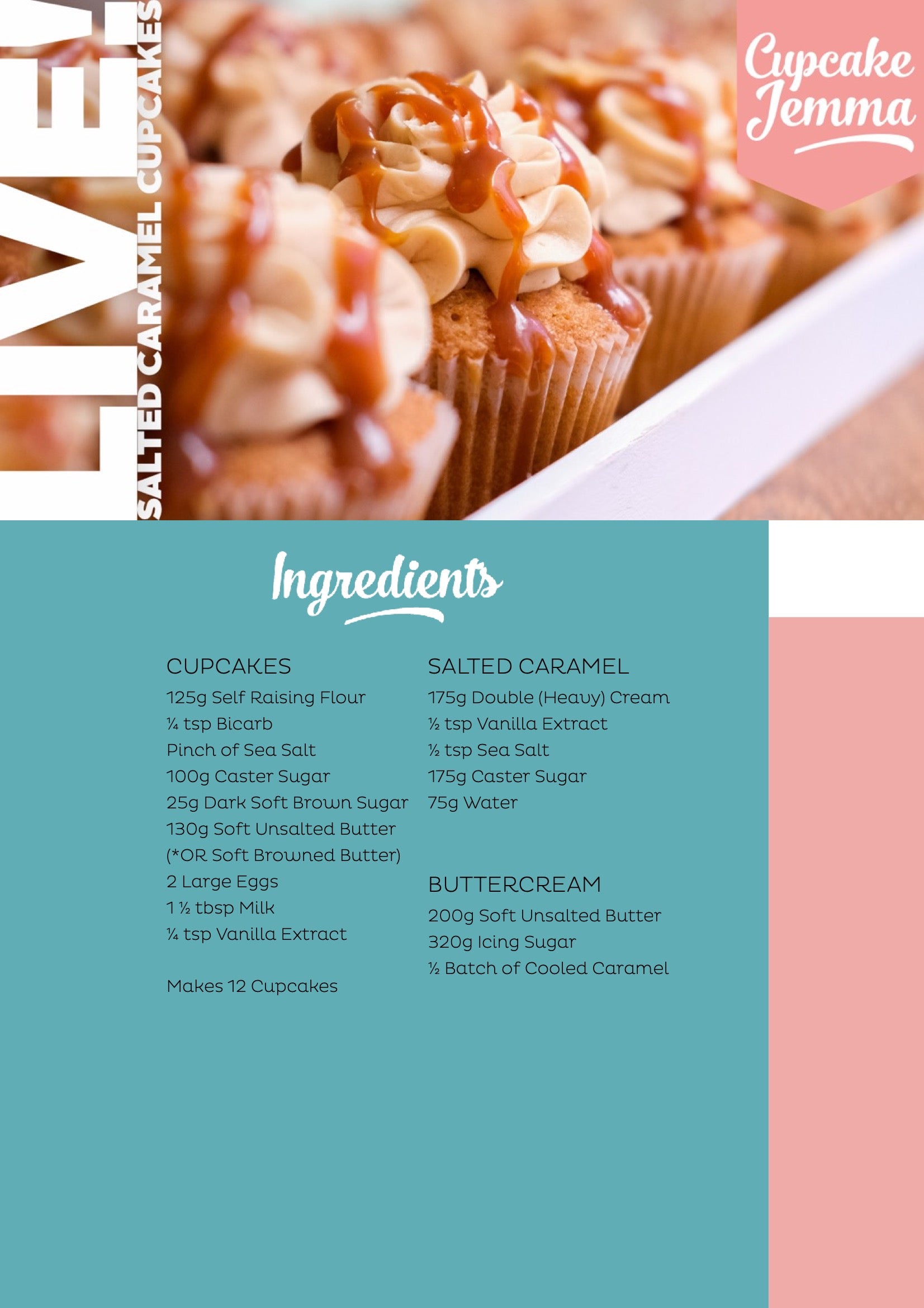 Salted Caramel Cupcakes downloadable recipe - Cupcake Jemma