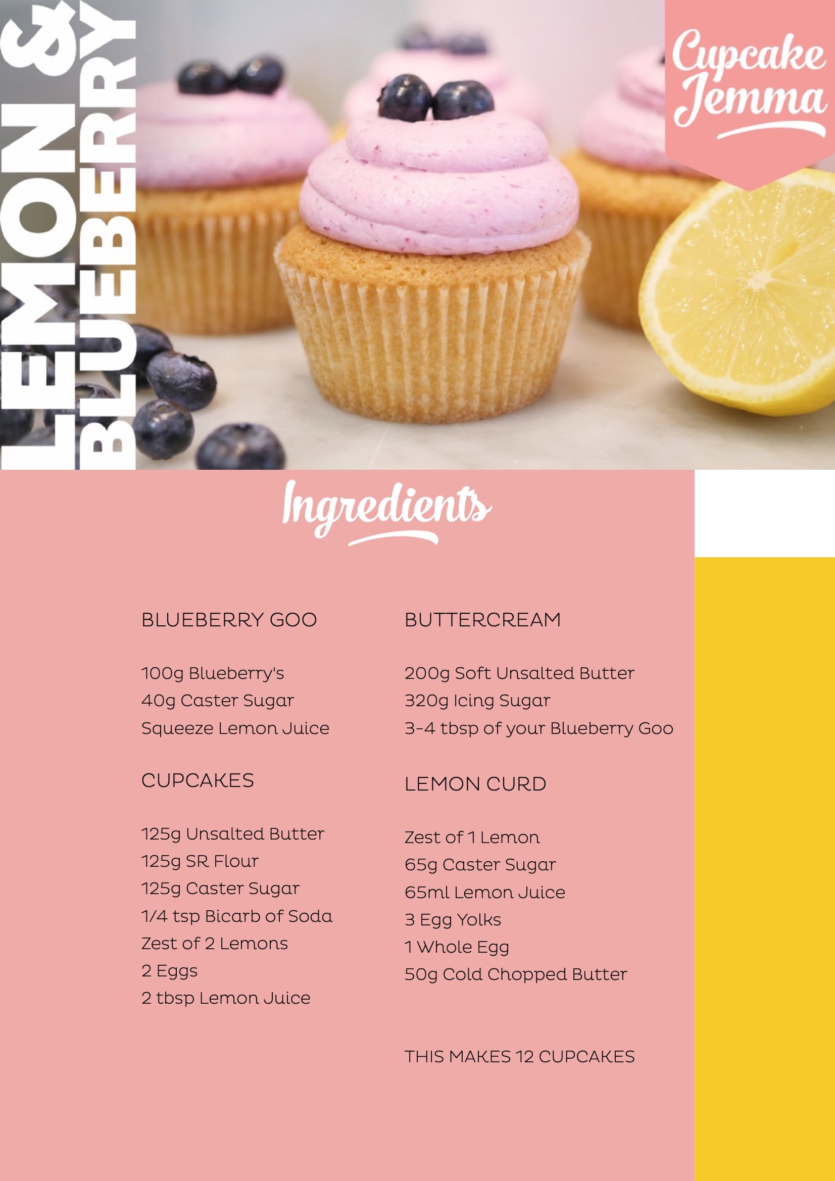 Lemon & Blueberry Cupcakes downloadable recipe - Cupcake Jemma