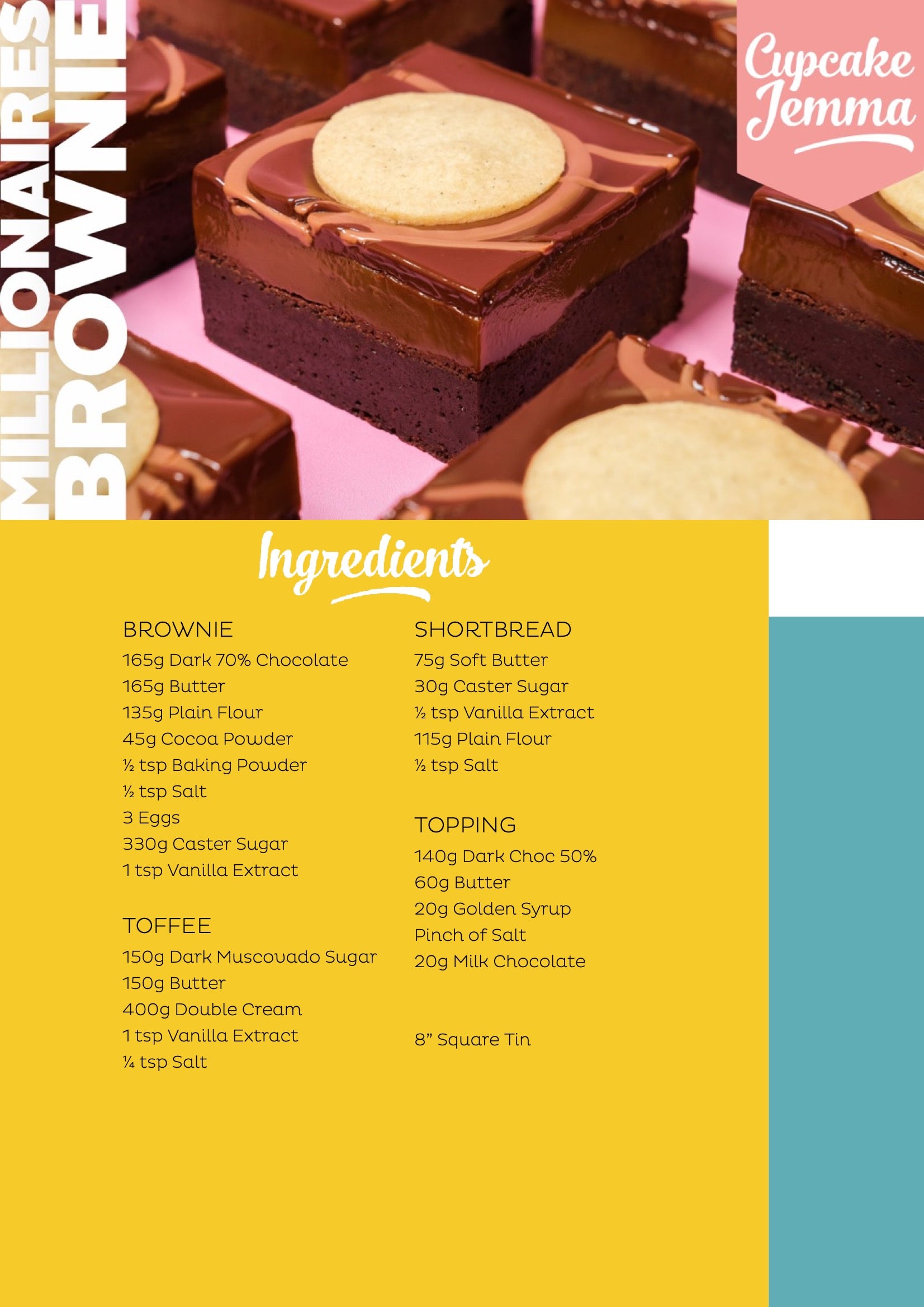 Millionaires Brownie downloadable recipe - Cupcake Jemma