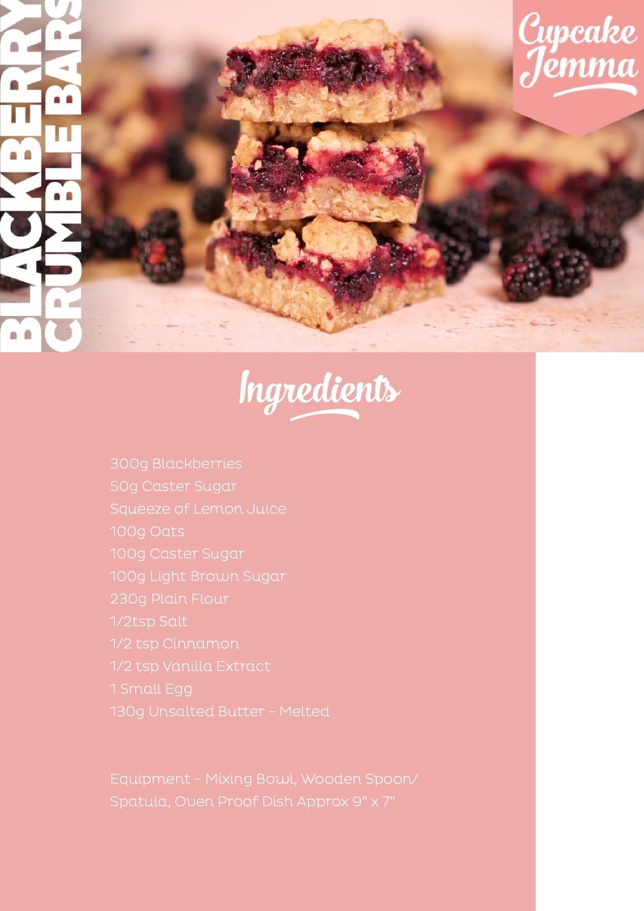 Mindful Blackbery Crumble Bars downloadable recipe - Cupcake Jemma