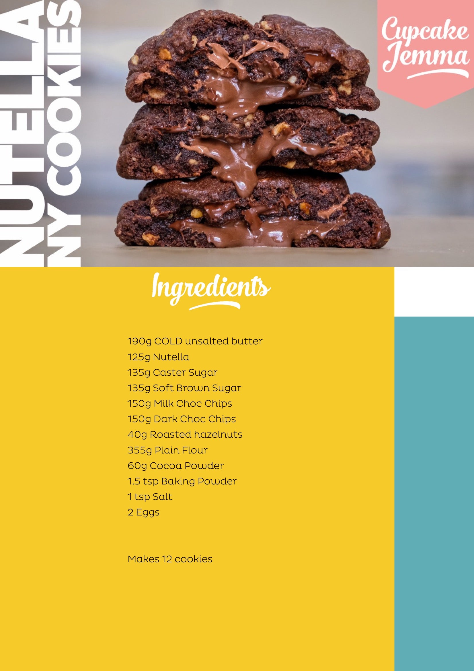 Nutella NYC Cookies downloadable recipe - Cupcake Jemma