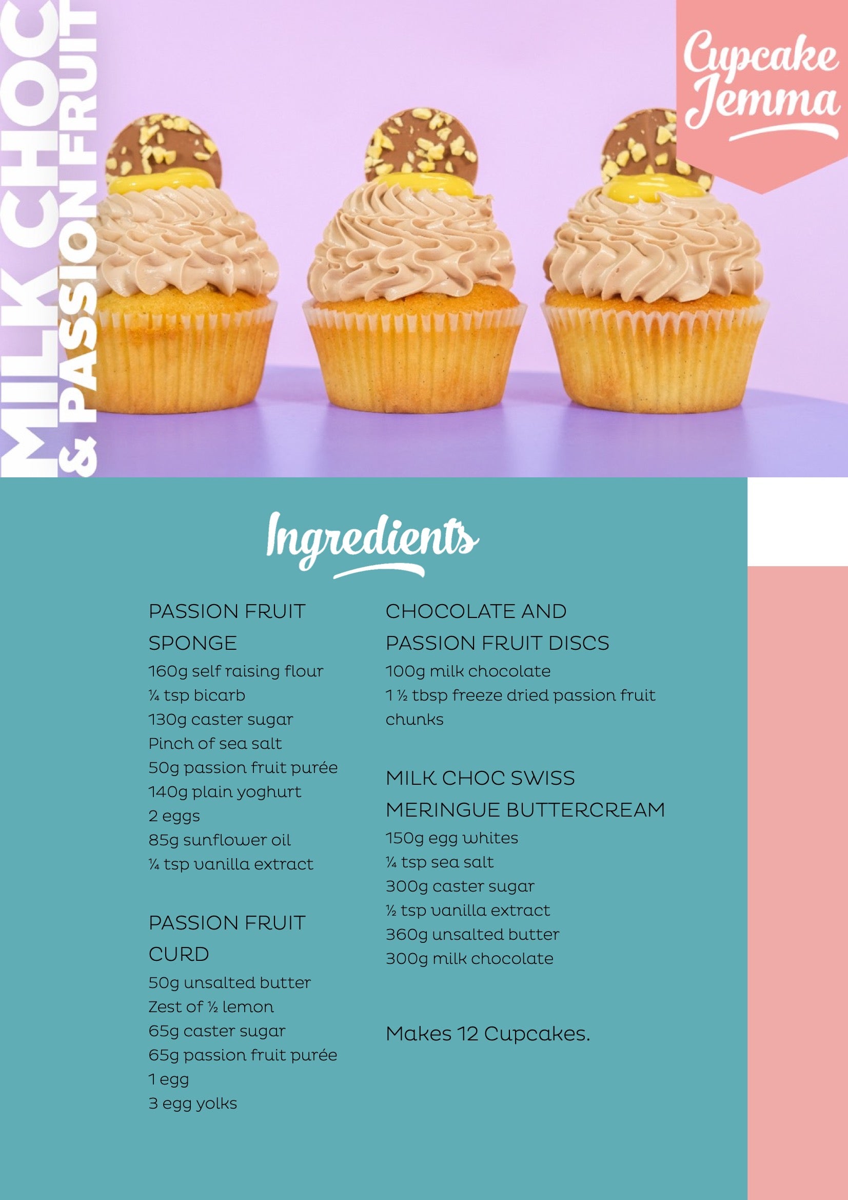 Passion Fruit & Milk Chocolate Cupcakes downloadable recipe - Cupcake Jemma
