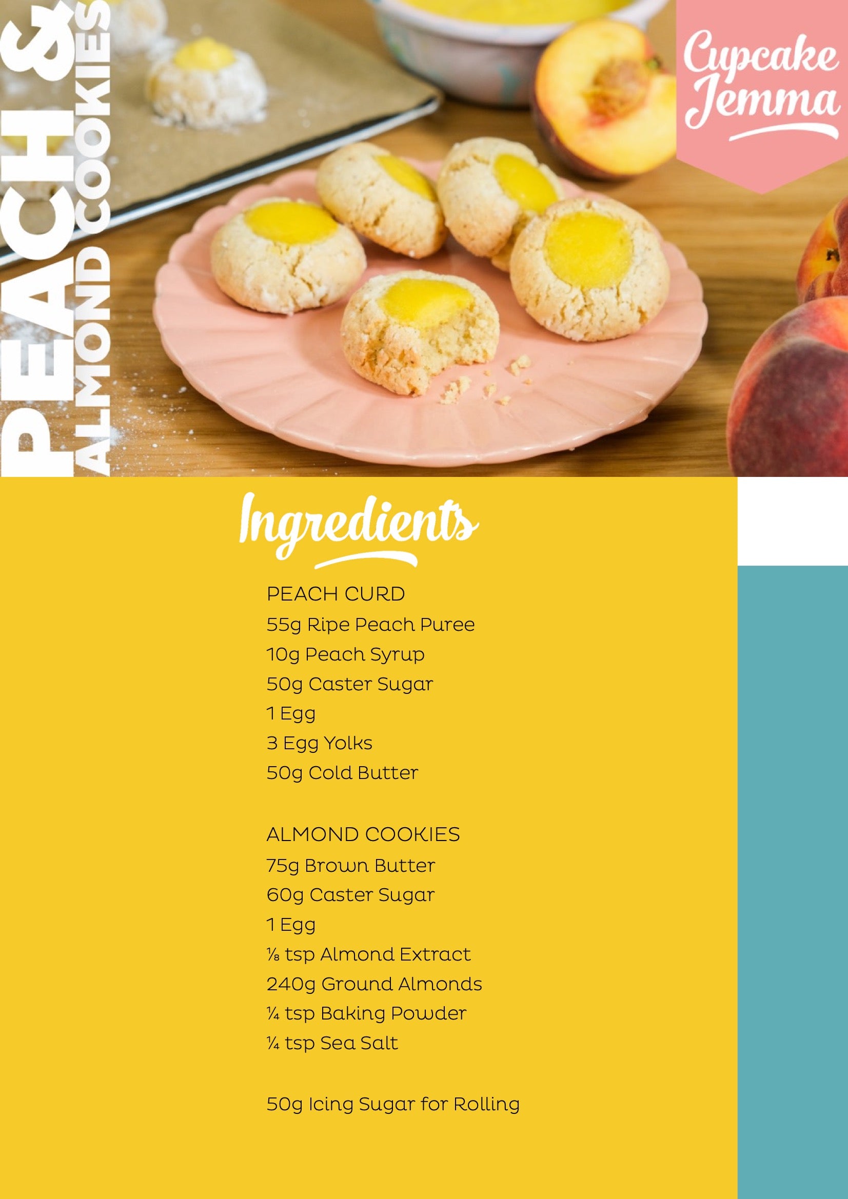 Peach & Almond Cookies downloadable recipe - Cupcake Jemma