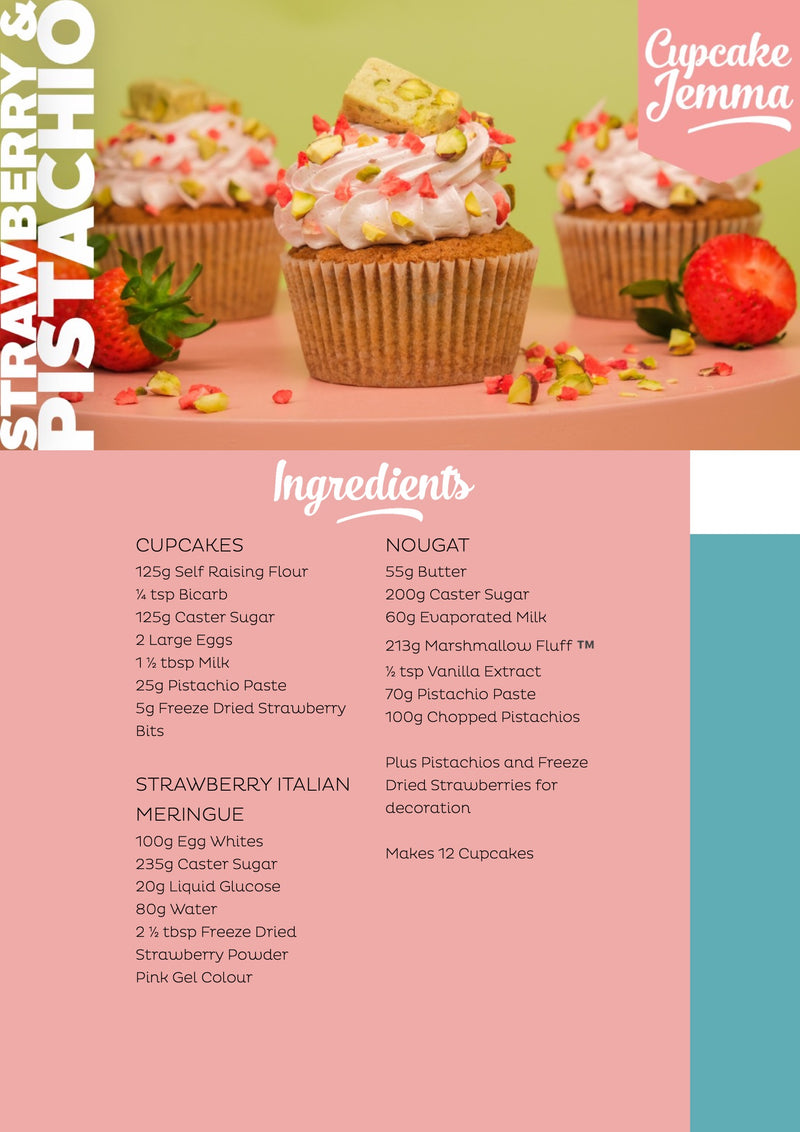Pistachio & Strawberry Cupcakes downloadable recipe - Cupcake Jemma