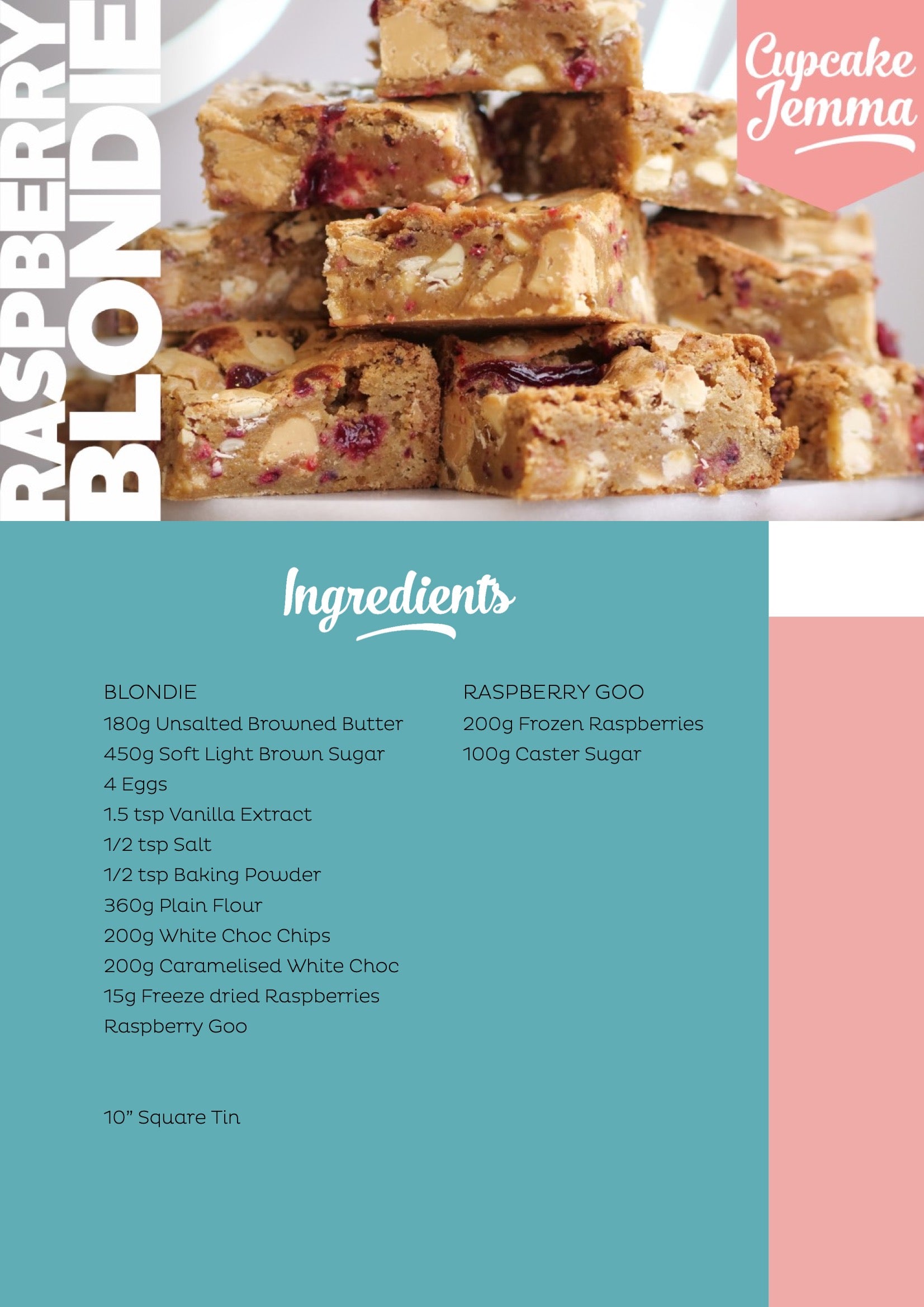 Raspberry Blondie downloadable recipe - Cupcake Jemma