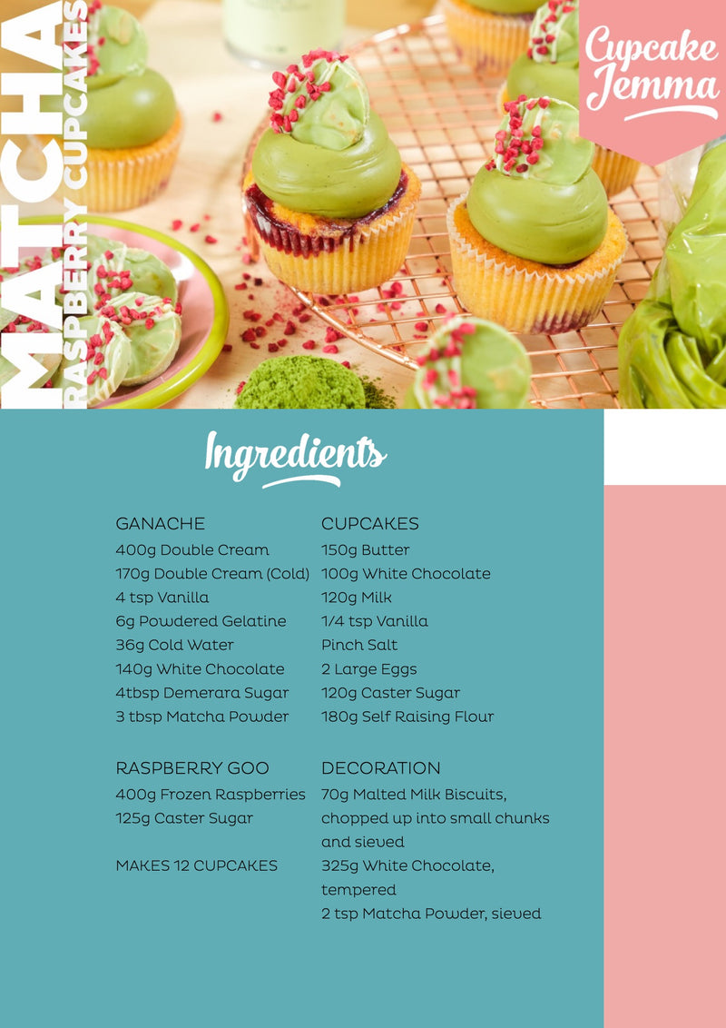 Raspberry & Matcha Cupcakes downloadable recipe - Cupcake Jemma