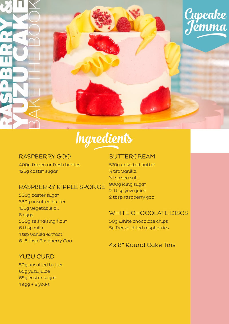 Raspberry & Yuzu Cake downloadable recipe - Cupcake Jemma