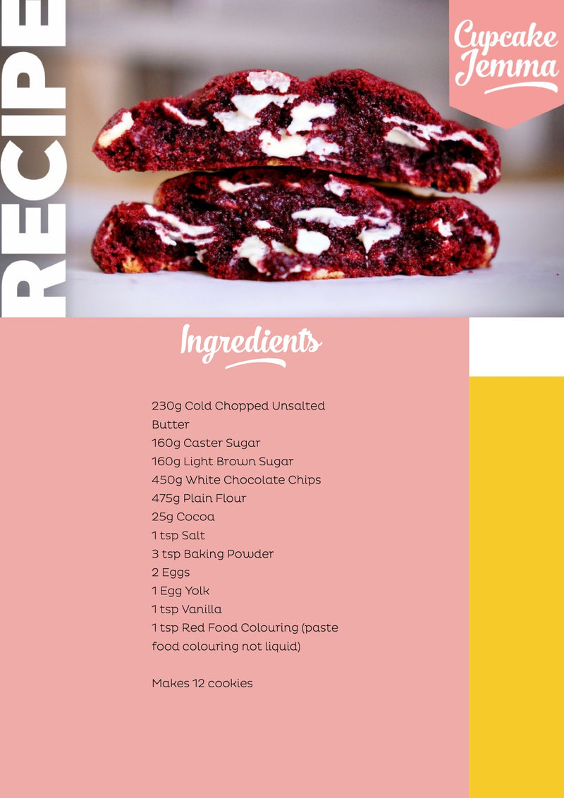 Red Velvet NYC Cookies downloadable recipe - Cupcake Jemma