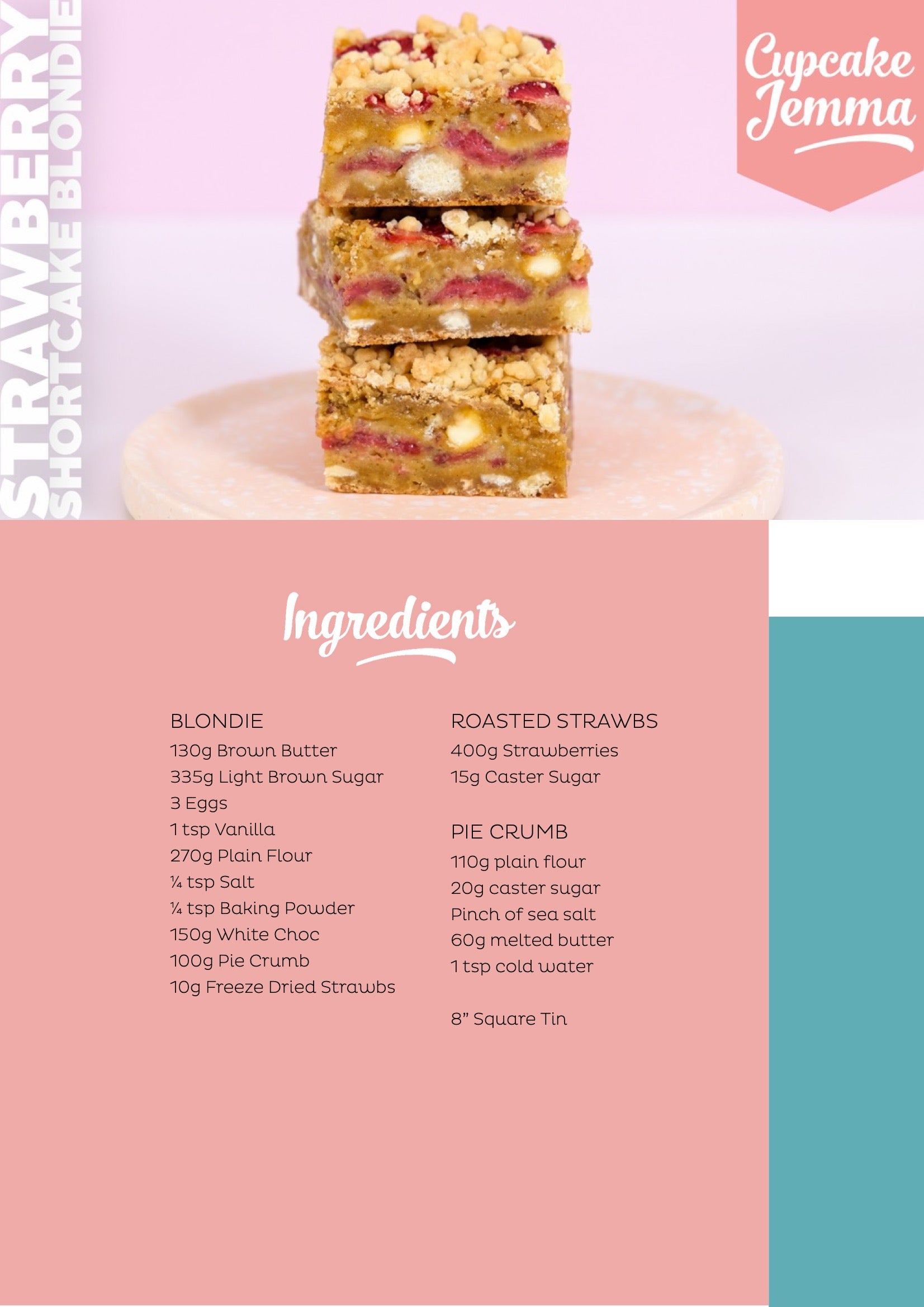 Strawberry Shortcake Blondie downloadable recipe - Cupcake Jemma